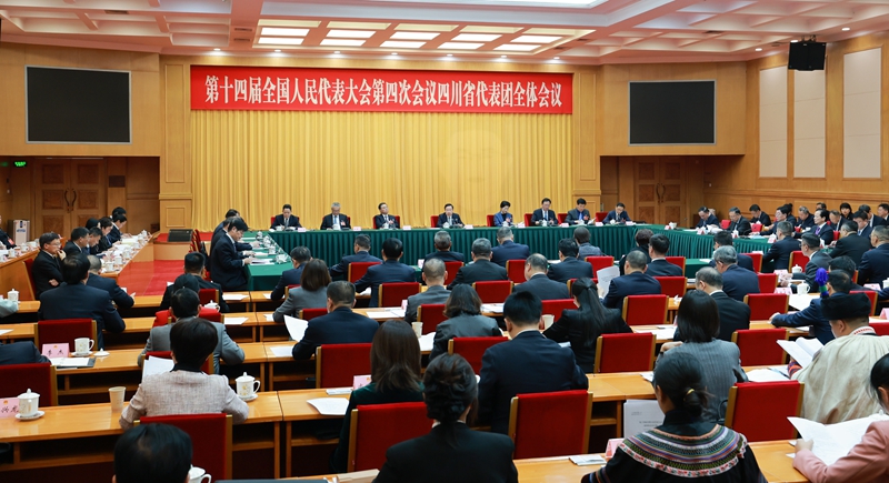 四川代表团举行全体会议  讨论通过代表团全团建议  王晓晖主持 施小琳出席